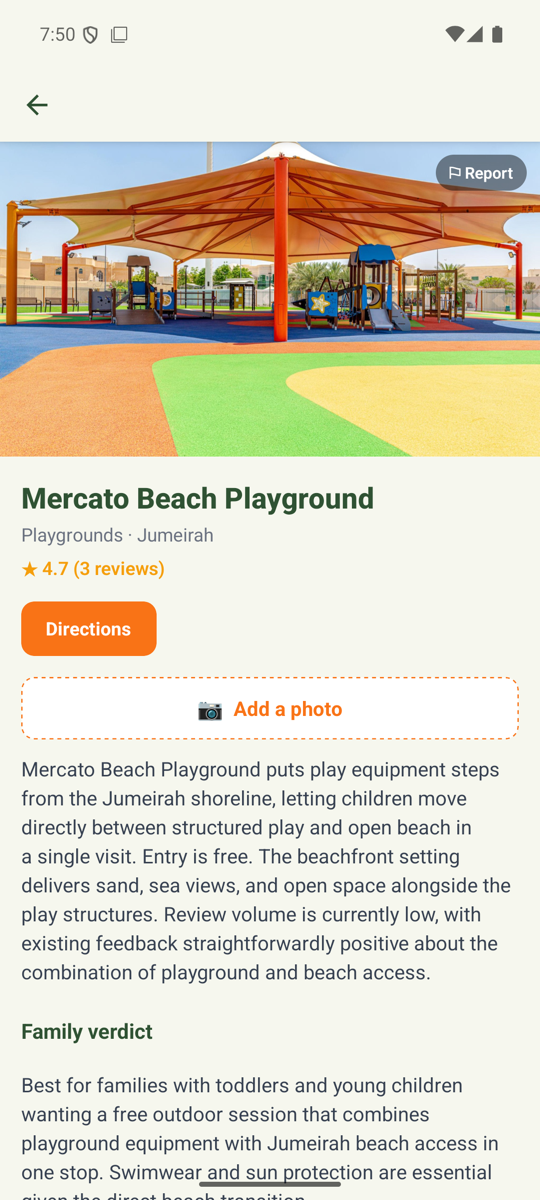 Family Action app — venue detail with directions, website and call